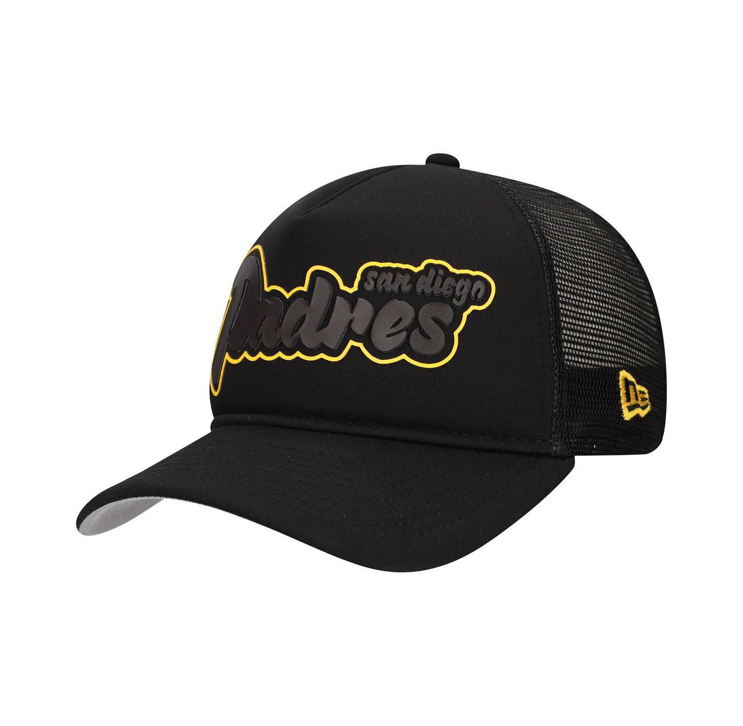 Men's Black San Diego Padres Retro Bold A-Frame Trucker 9FORTY Adjustable Hat