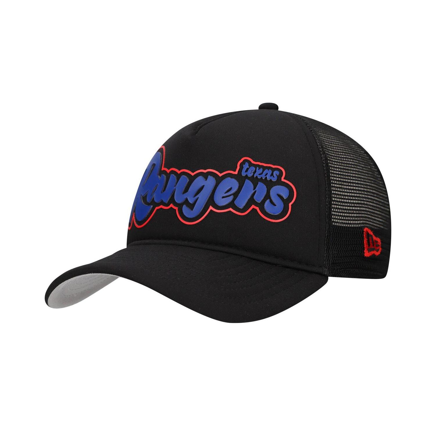 Men's Black Texas Rangers Retro Bold A-Frame Trucker 9FORTY Adjustable Hat