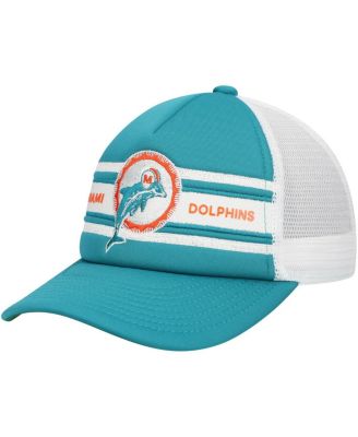 Mitchell & Ness - Big Boys and Girls Aqua Miami Dolphins Stripe Trucker Adjustable Hat