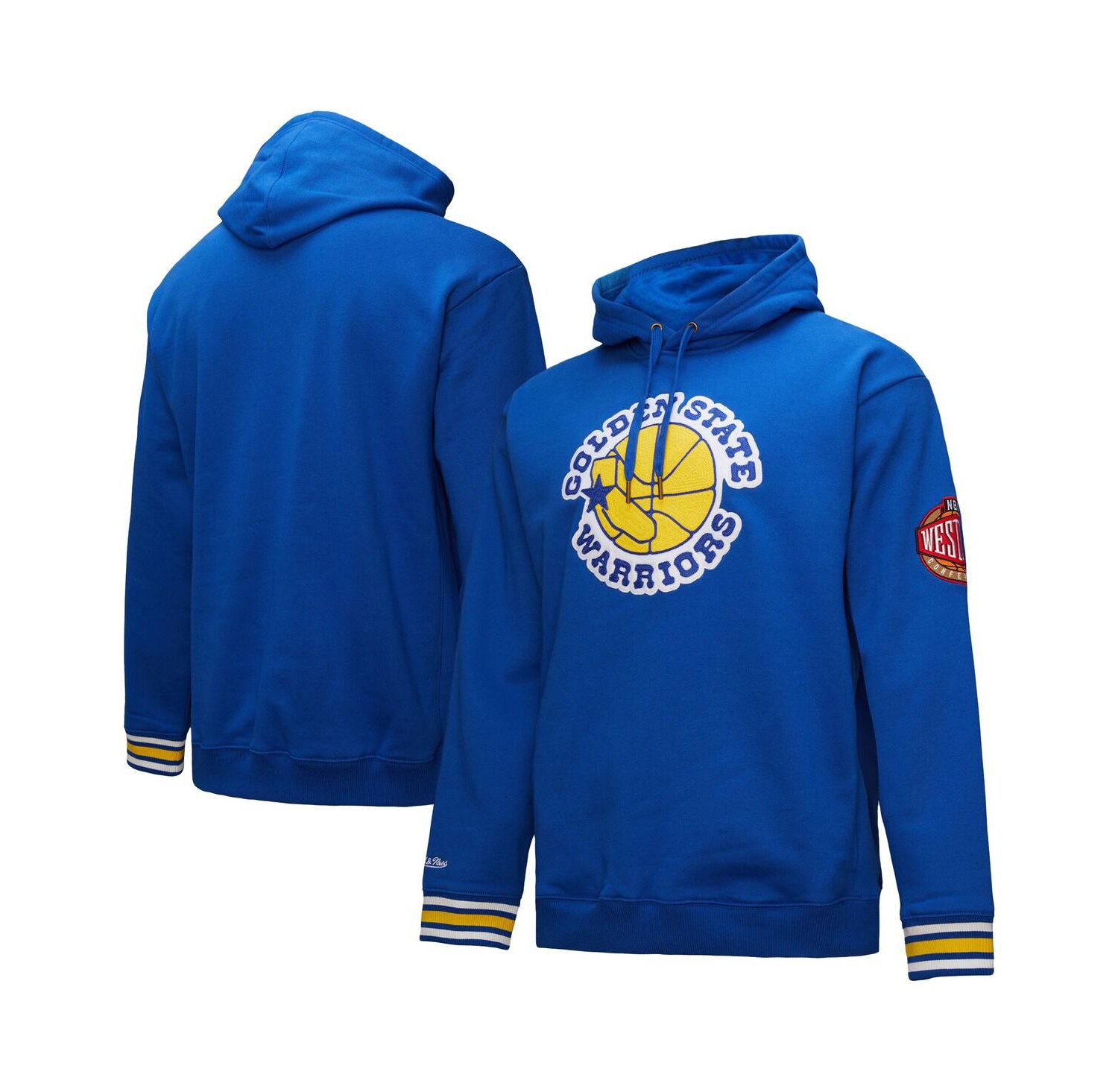 Men's Royal Golden State Warriors Chainstitch Applique Vintage Heavyweight Pullover Hoodie