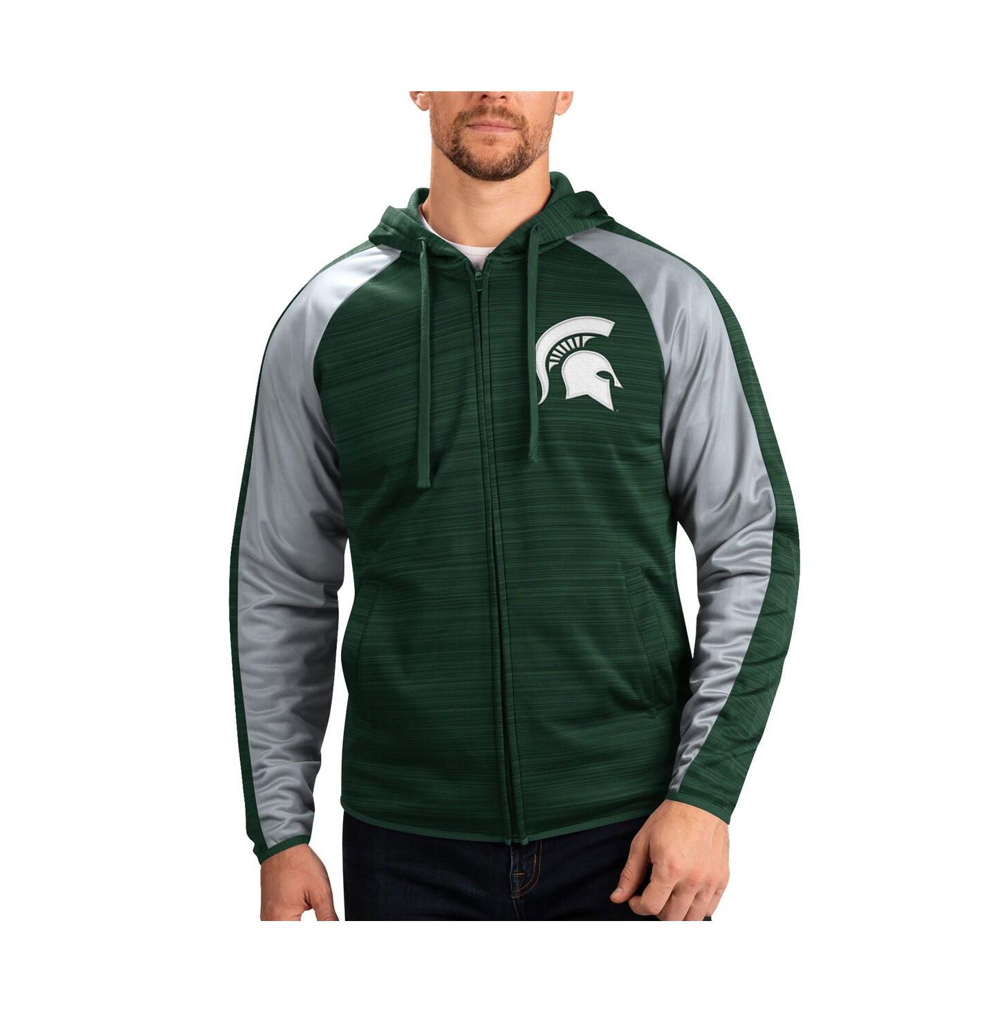 Мужская куртка G-III Sports by Carl Banks Green Michigan State Spartans Neutral Zone Raglan Full-Zip Track Hoodie Jacket — фото 1