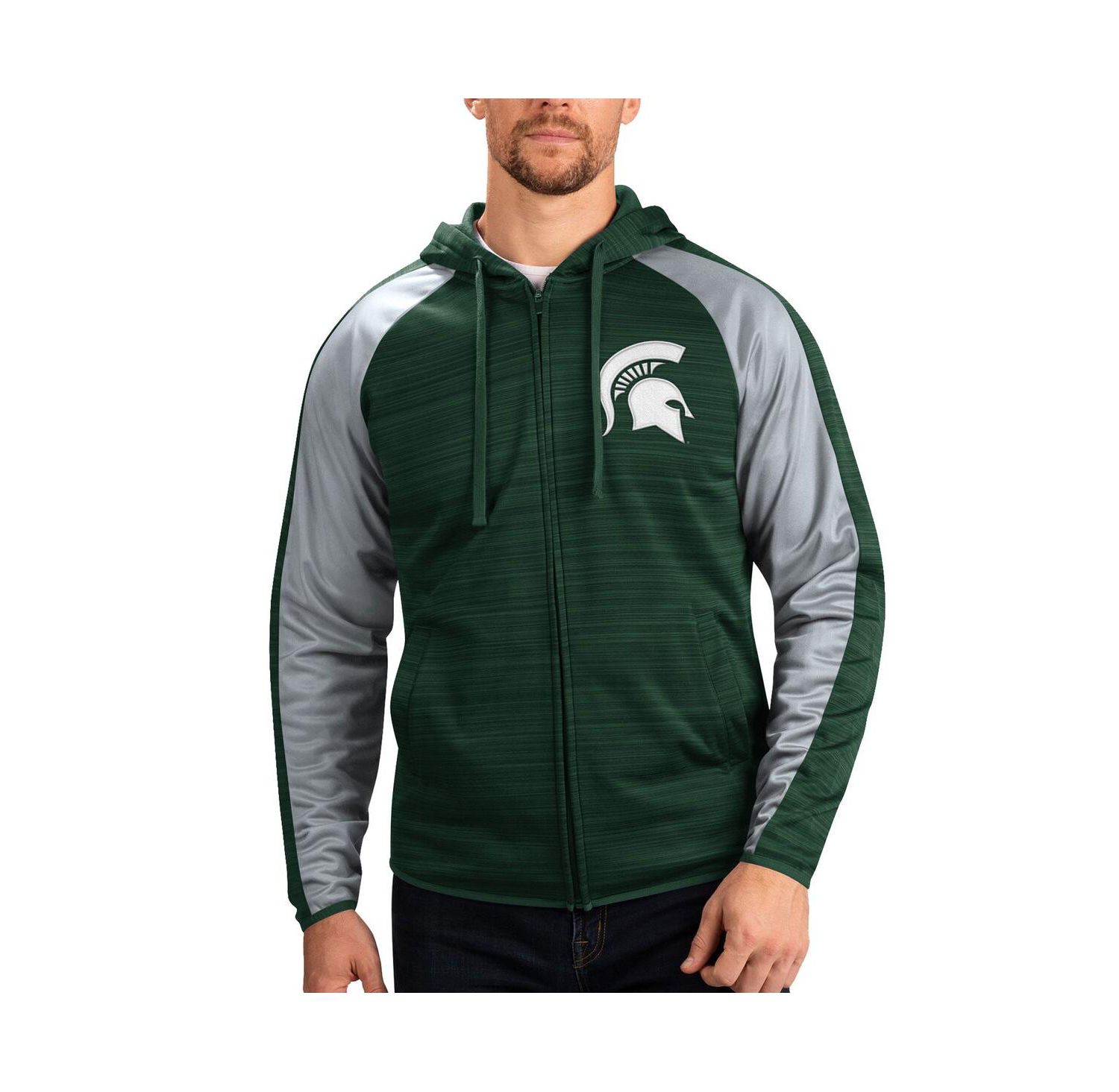 Men's Green Michigan State Spartans Neutral Zone Raglan Full-Zip Track Hoodie Jacket
