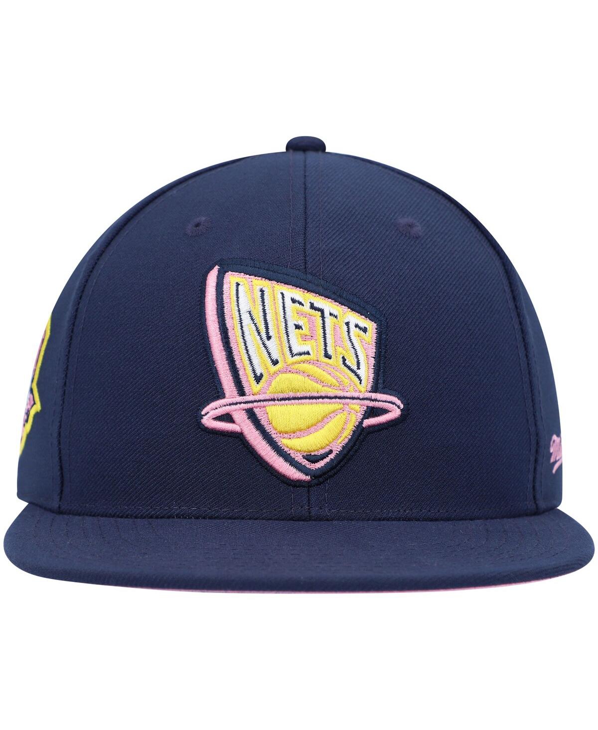 Mitchell & Ness Men's Navy New Jersey Nets 35 Years Burnt Sunrise Fitted Hat In Navy