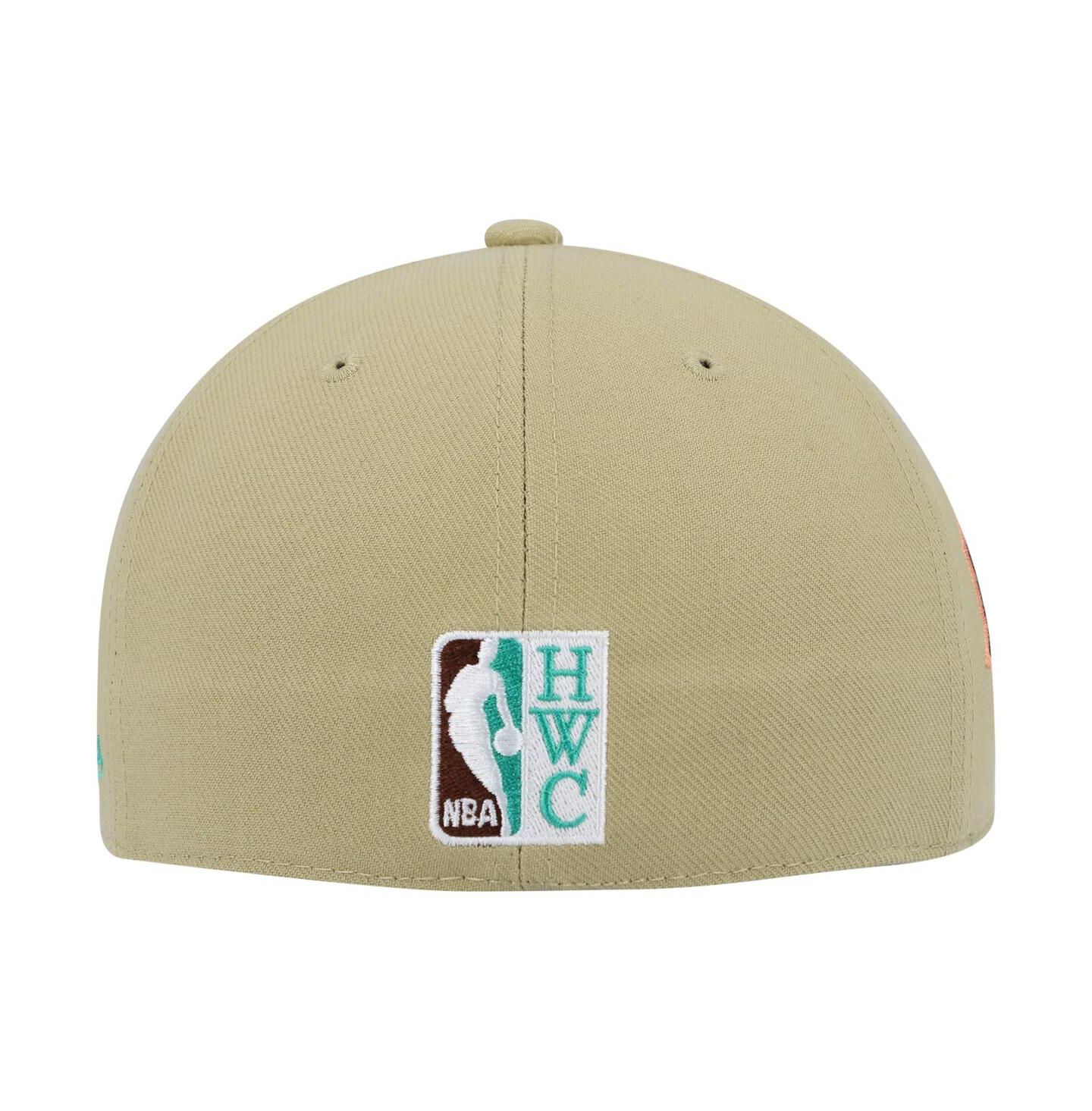 Мужские головные уборы Mitchell & Ness Khaki New Jersey Nets 35th Anniversary Hardwood Classics Malibu Sunrise Fitted Hat — фото 2