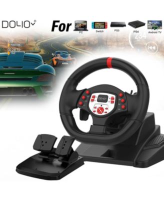 180° Racing Steering Wheel with Pedals – Adjustable Tilt & Height, Dual Motor Vibration for PC, PS3, PS4, Switch, and Android