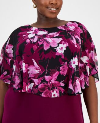 Plus Size Floral-Print Capelet Sheath Dress