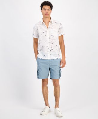 Men's Damien Short Sleeve Abstract Print Linen Blend Button-Front Shirt, Exclusively at Macy's