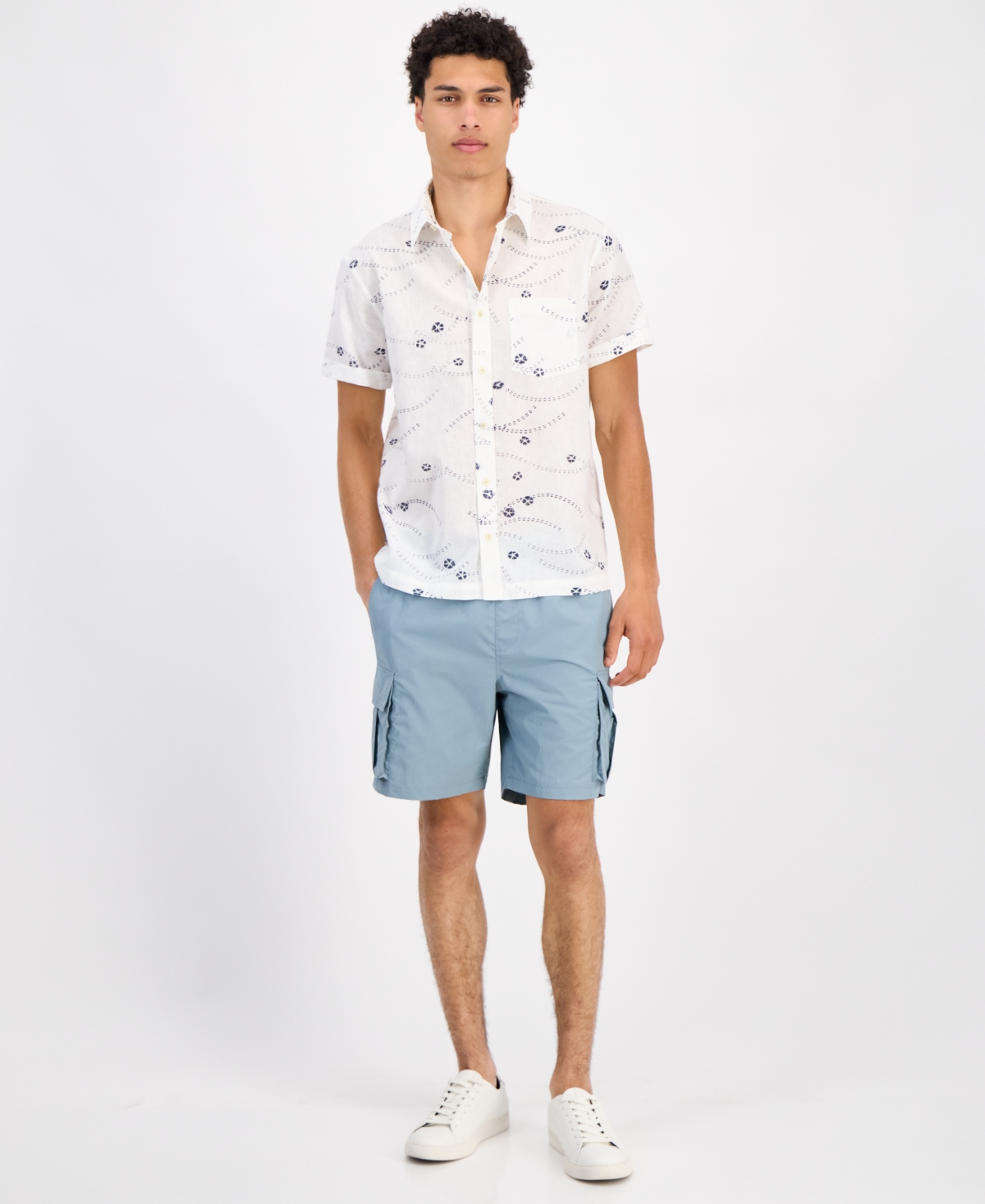 Shop Sun + Stone Men's Damien Short Sleeve Abstract Print Linen Blend Button-front Shirt, Exclusively At Macy's