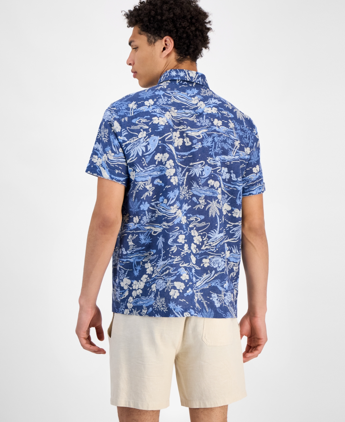 Shop Sun + Stone Men's Marley Short Sleeve Abstract Print Linen Blend Button-front Shirt, Exclusively At Macy's