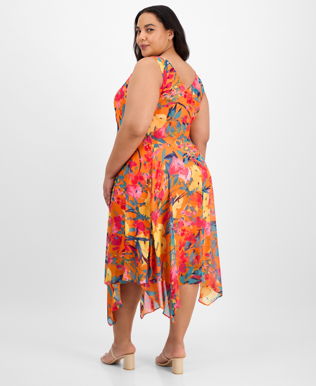 Robbie Bee Plus Size Cowl-neck Sleeveless Handkerchief-hem Dress