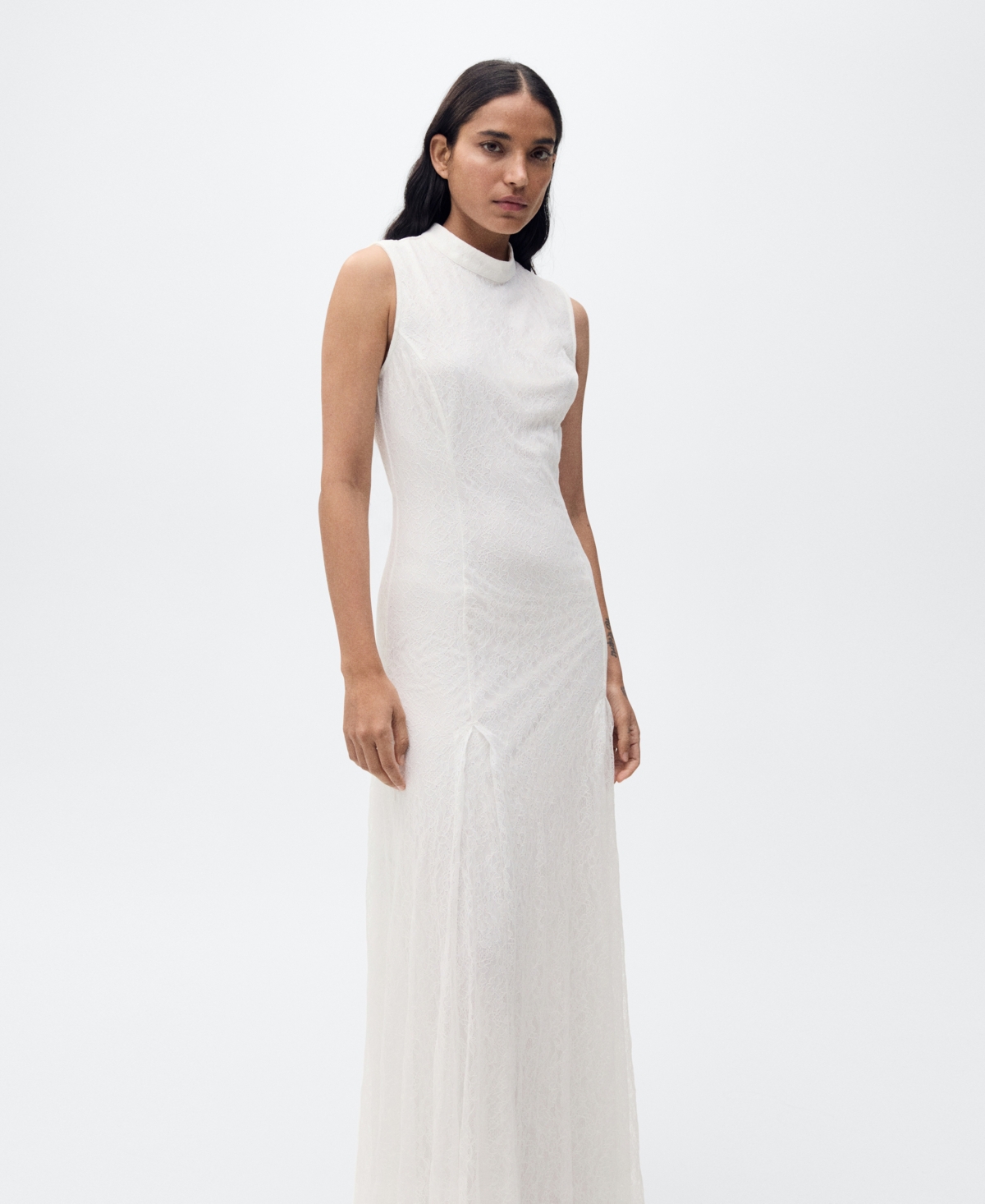 Mango Lace Godet Sleeveless Gown In White