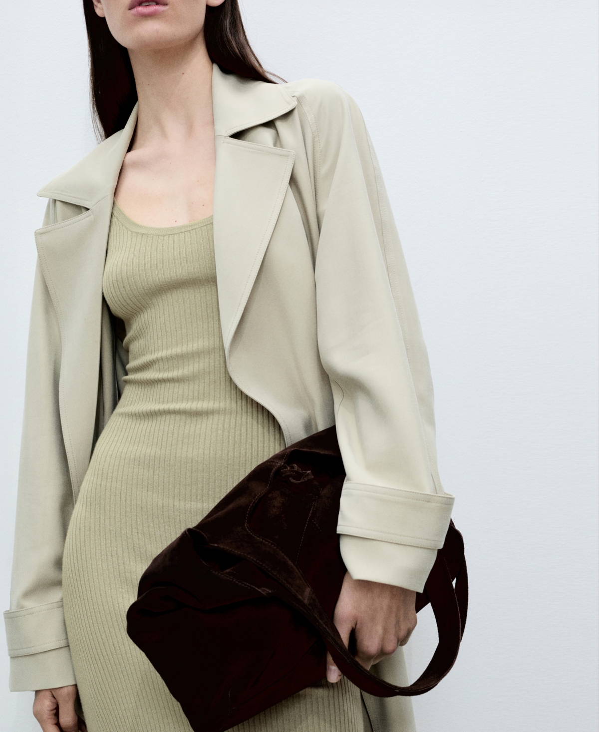 Mango Women's Ribbed Knit Midi Dress In Khaki