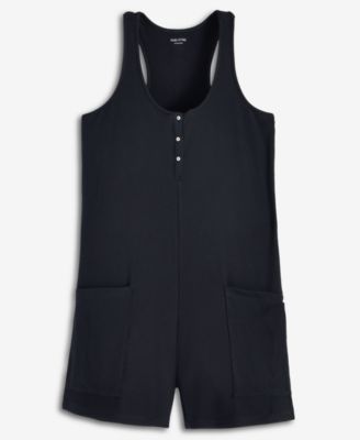Women's Racerback Ribbed Henley Romper, Exclusively at Macy's