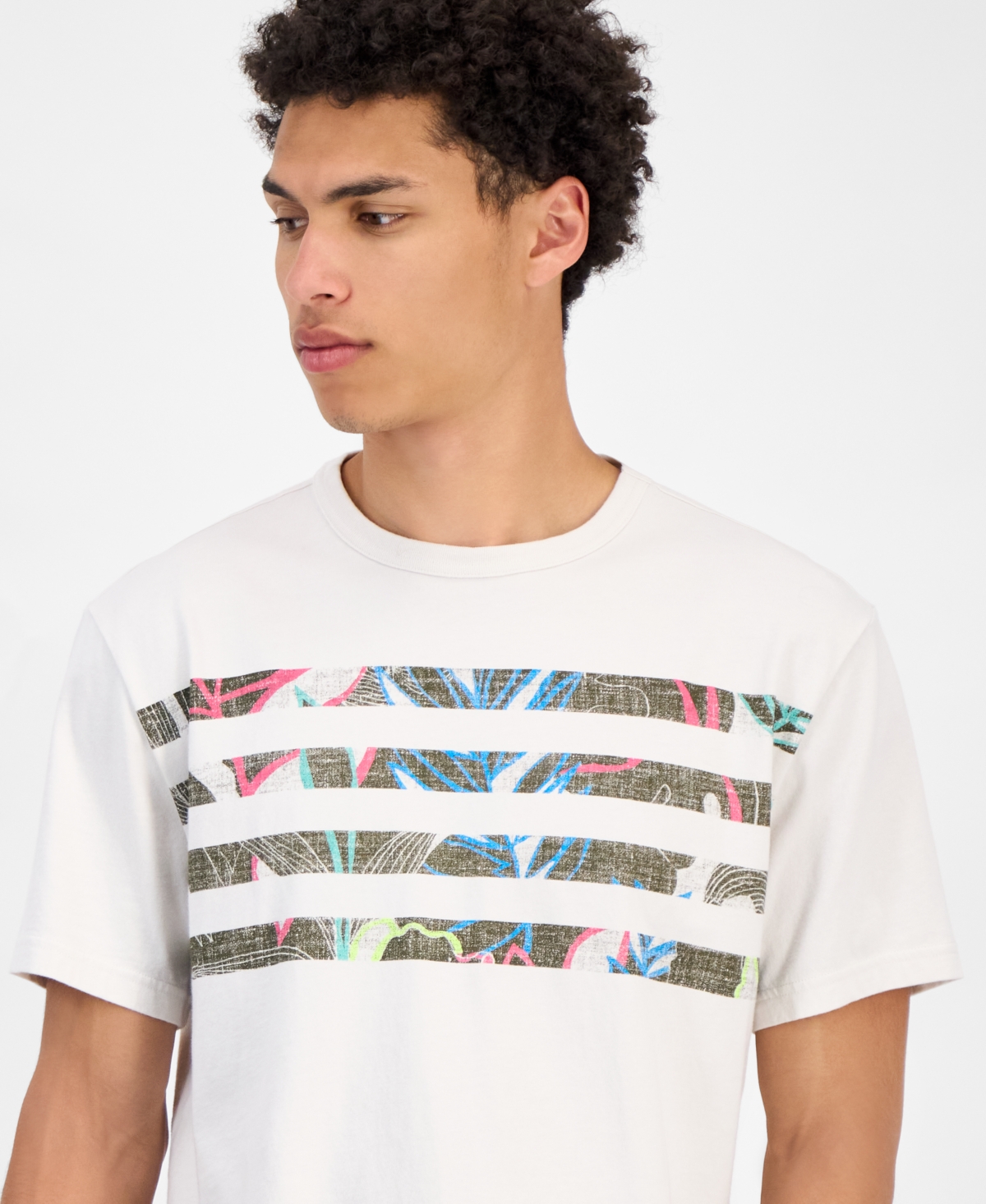 SUN + STONE MEN'S JACK SHORT SLEEVE STRIPED TROPICAL GRAPHIC CREWNECK T-SHIRT, EXCLUSIVELY AT MACY'S 