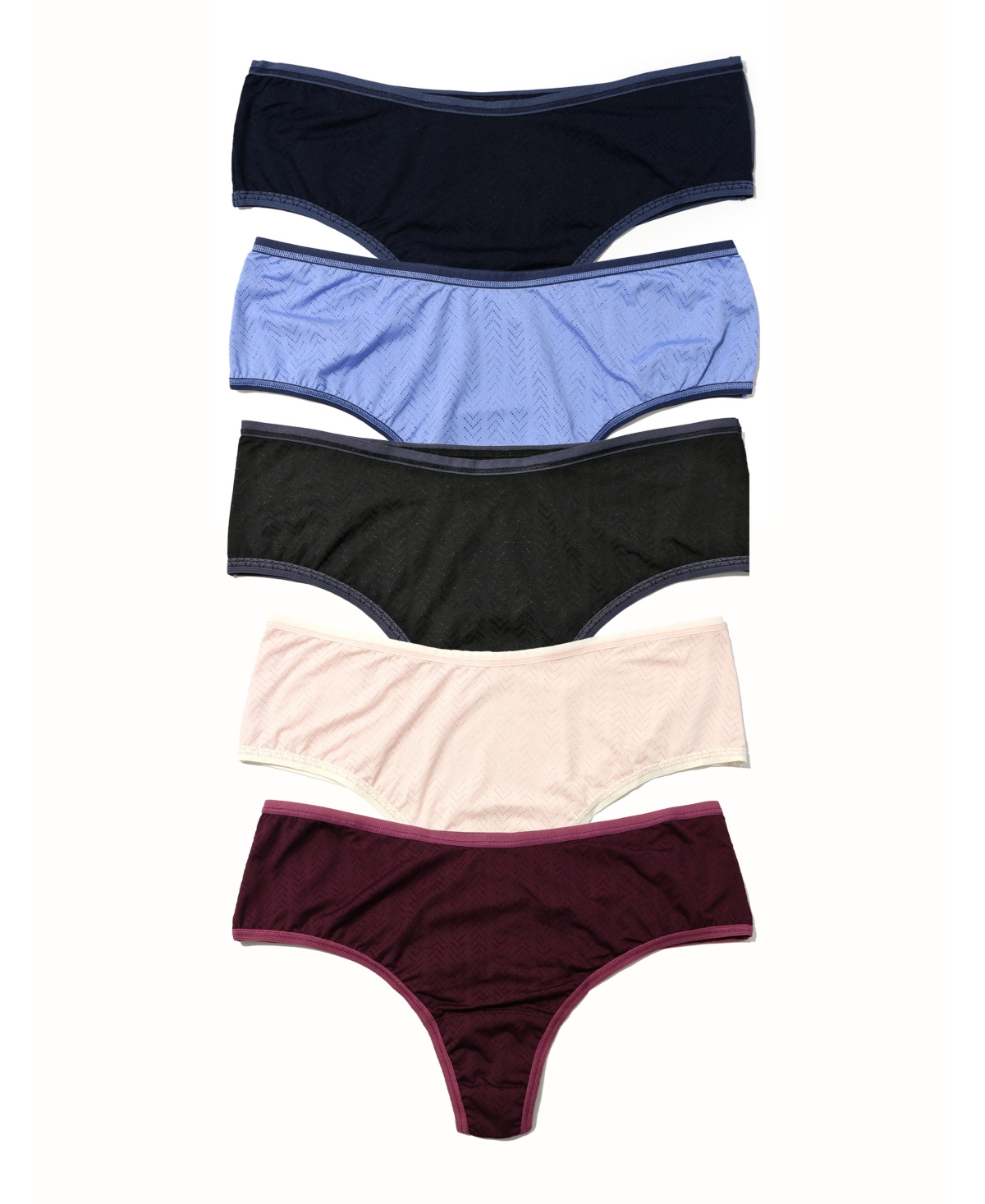 Hanky Panky Women's Move Calm Mid Rise Thong 5 Pack In Black,cool,berry,dcherry