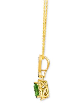 Green Apple Peridot (1-1/8 ct. t.w.) & Diamond (1/5 ct. t.w.) Trillion Halo Adjustable 20" Pendant Necklace in 14k Gold