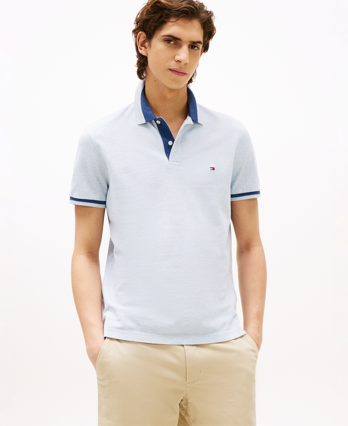 Tommy Hilfiger Men's Regular-fit Contrast-collar Polo Shirt In Blue