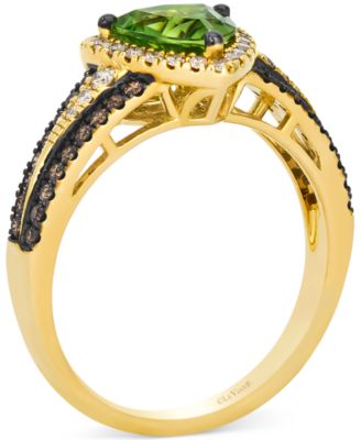 Green Apple Peridot (1-1/5 ct. t.w.) & Diamond (1/2 ct. t.w.) Trillion Halo Multirow Ring in 14k Gold