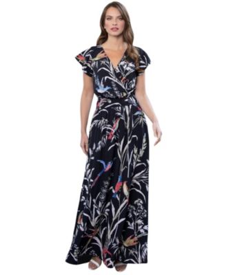 Women's Abstract Print Chiffon Faux Wrap Maxi Dress
