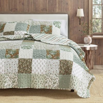 All Season Floral Stitched Quilt Set with Shams