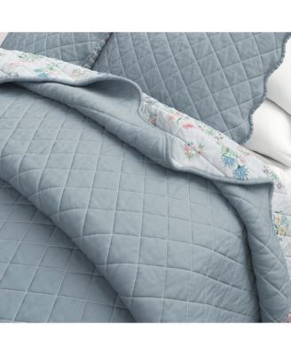 Cotton Stitched Reversible Floral 3 Piece Quilt and Sham Set