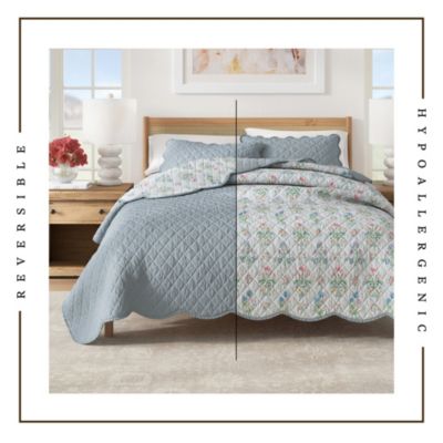 Cotton Stitched Reversible Floral 3 Piece Quilt and Sham Set