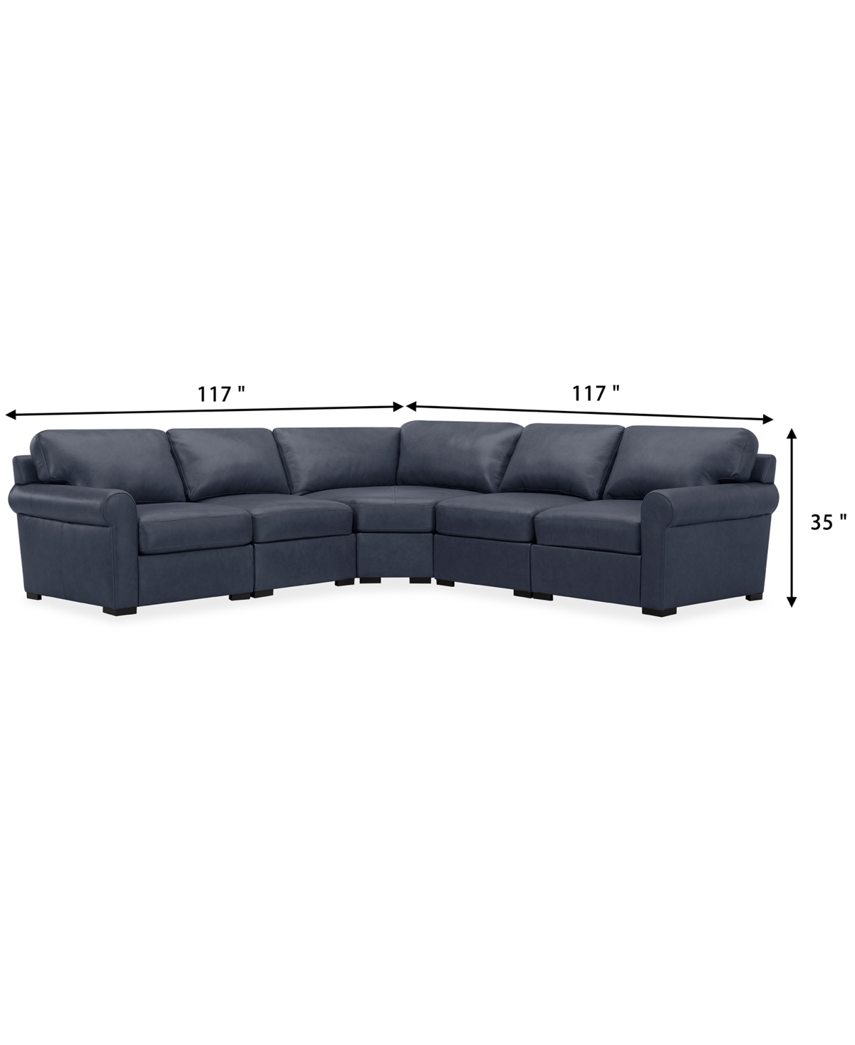 Macy's Radley Roll Arm 117" 5-pc. Leather Wedge Corner L Sectional, Exclusively At
