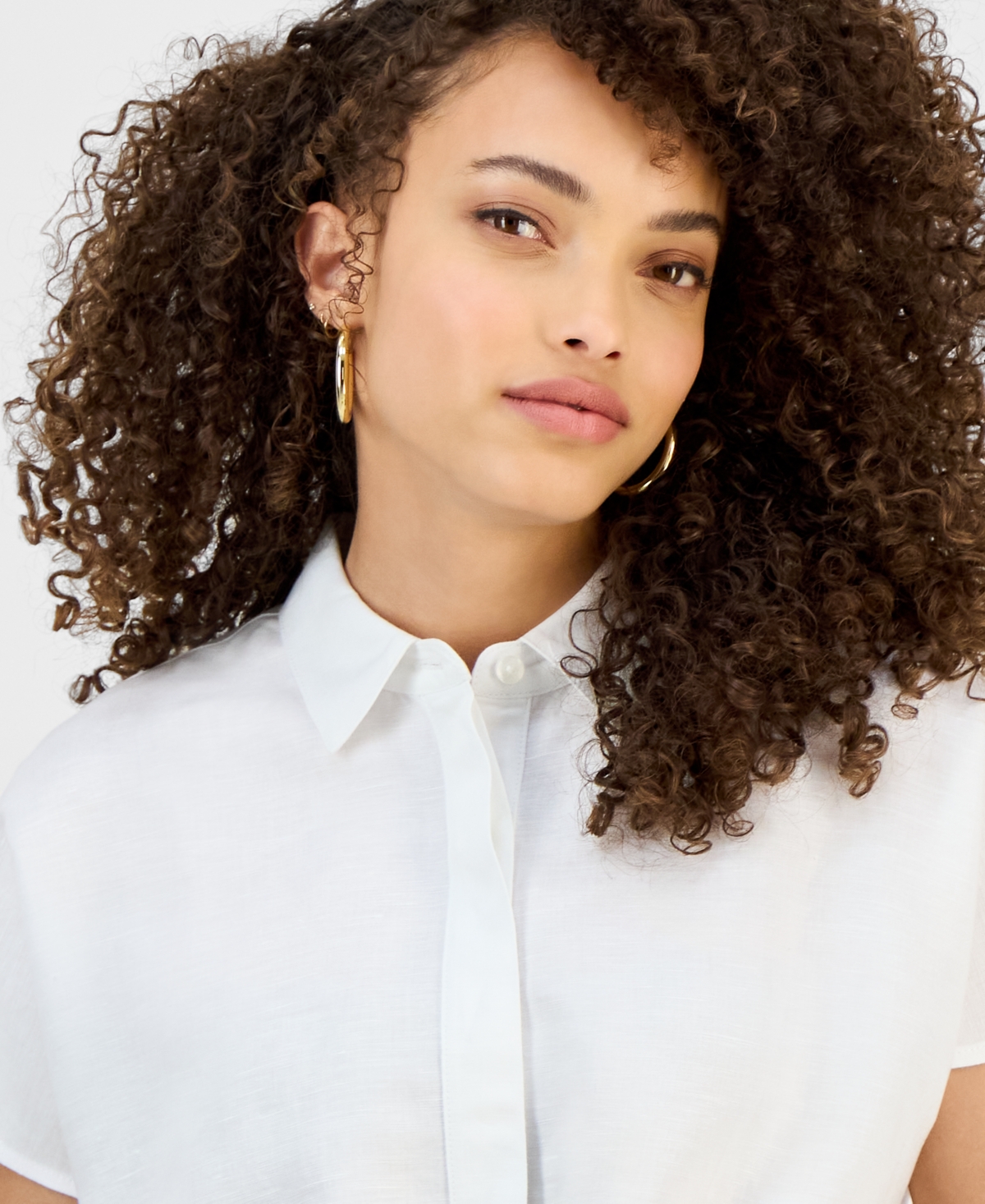 Inc International Concepts Petite Tie-hem Short-sleeve Blouse, Exclusive At Macy's