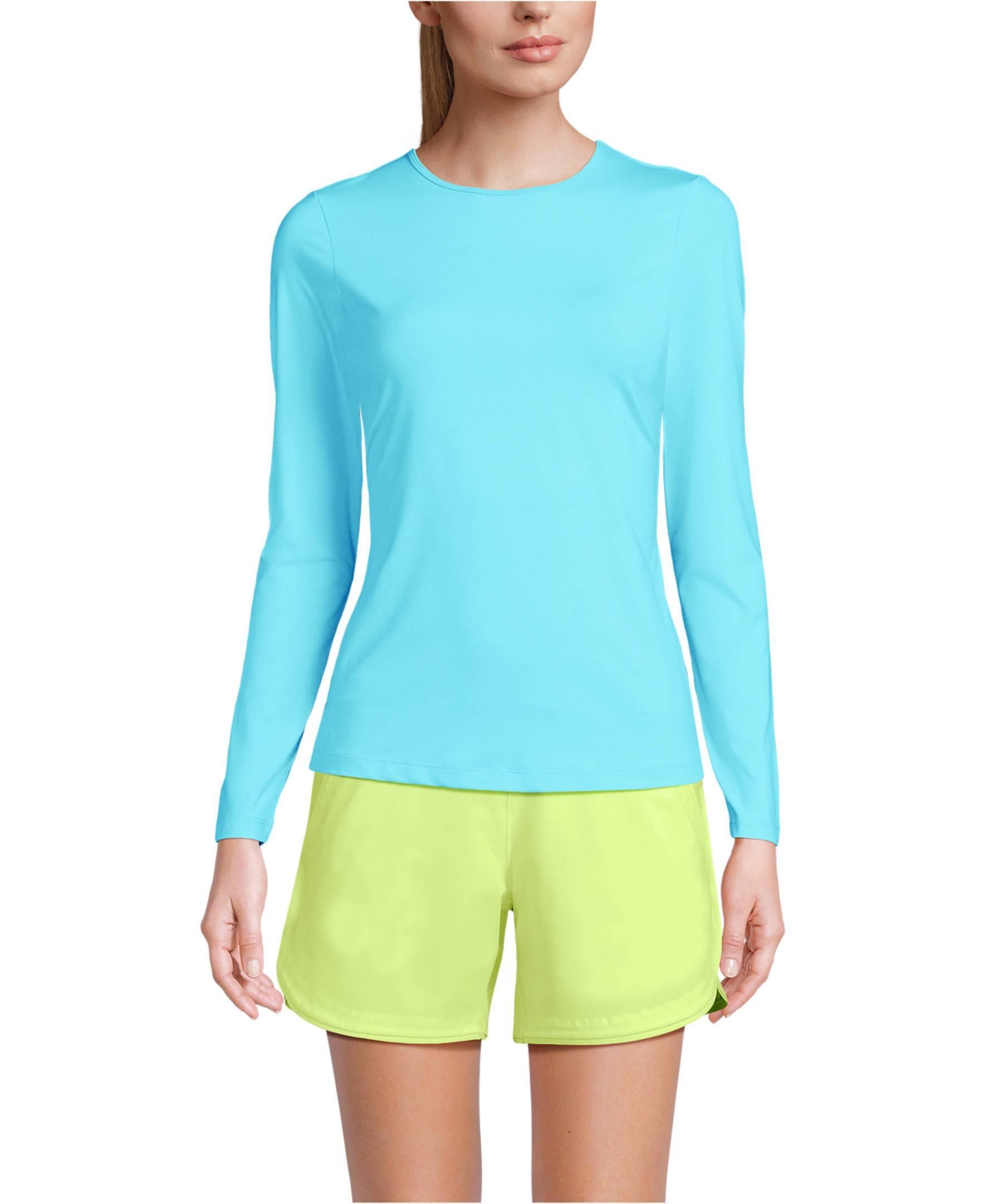 Lands' End Women's Long Torso SunShade Upf 50 Long Sleeve Relaxed Rash Guard - River mist