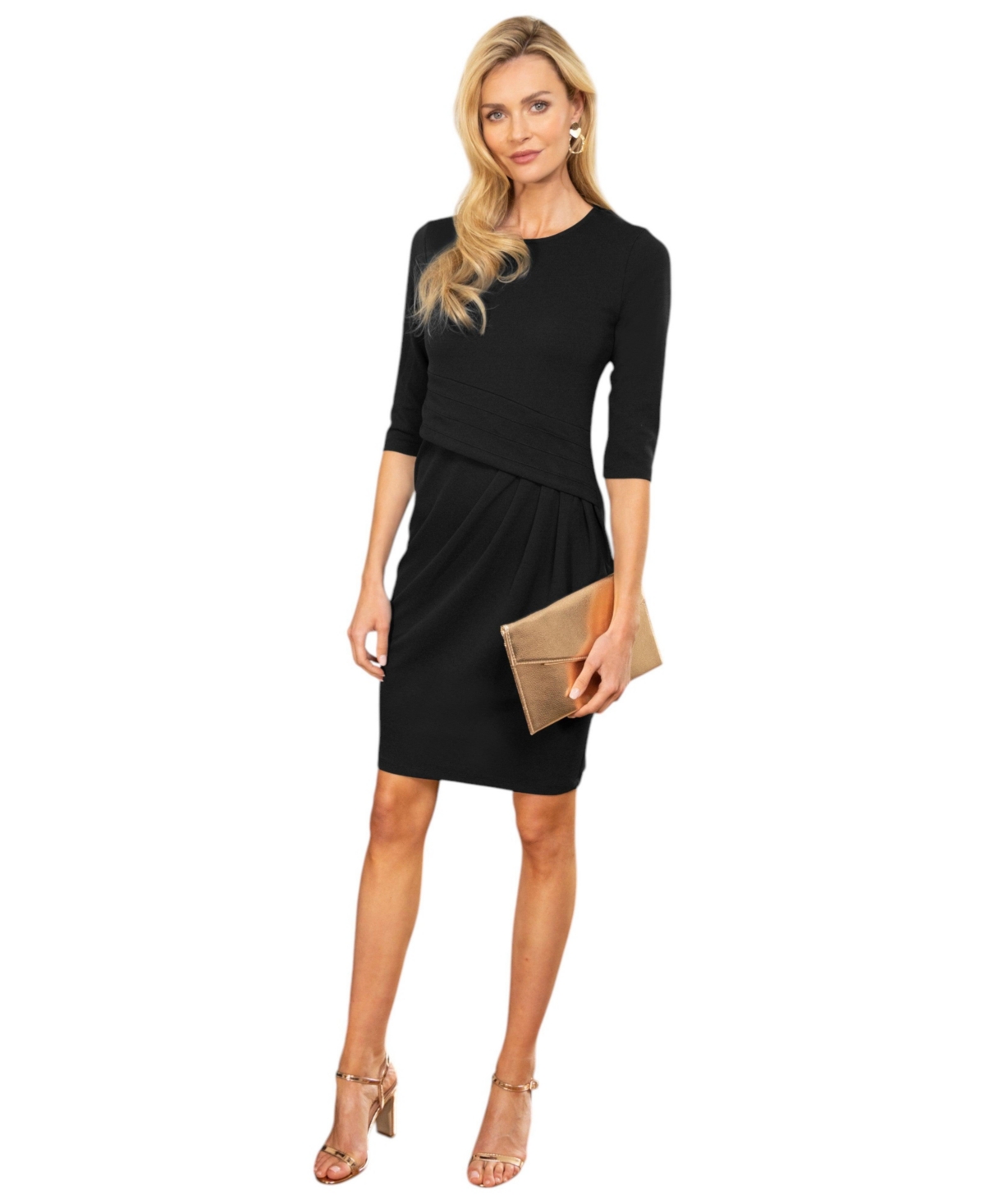 Women's Pleat Waist Dress with 3/4 Sleeves - Woodland teal
