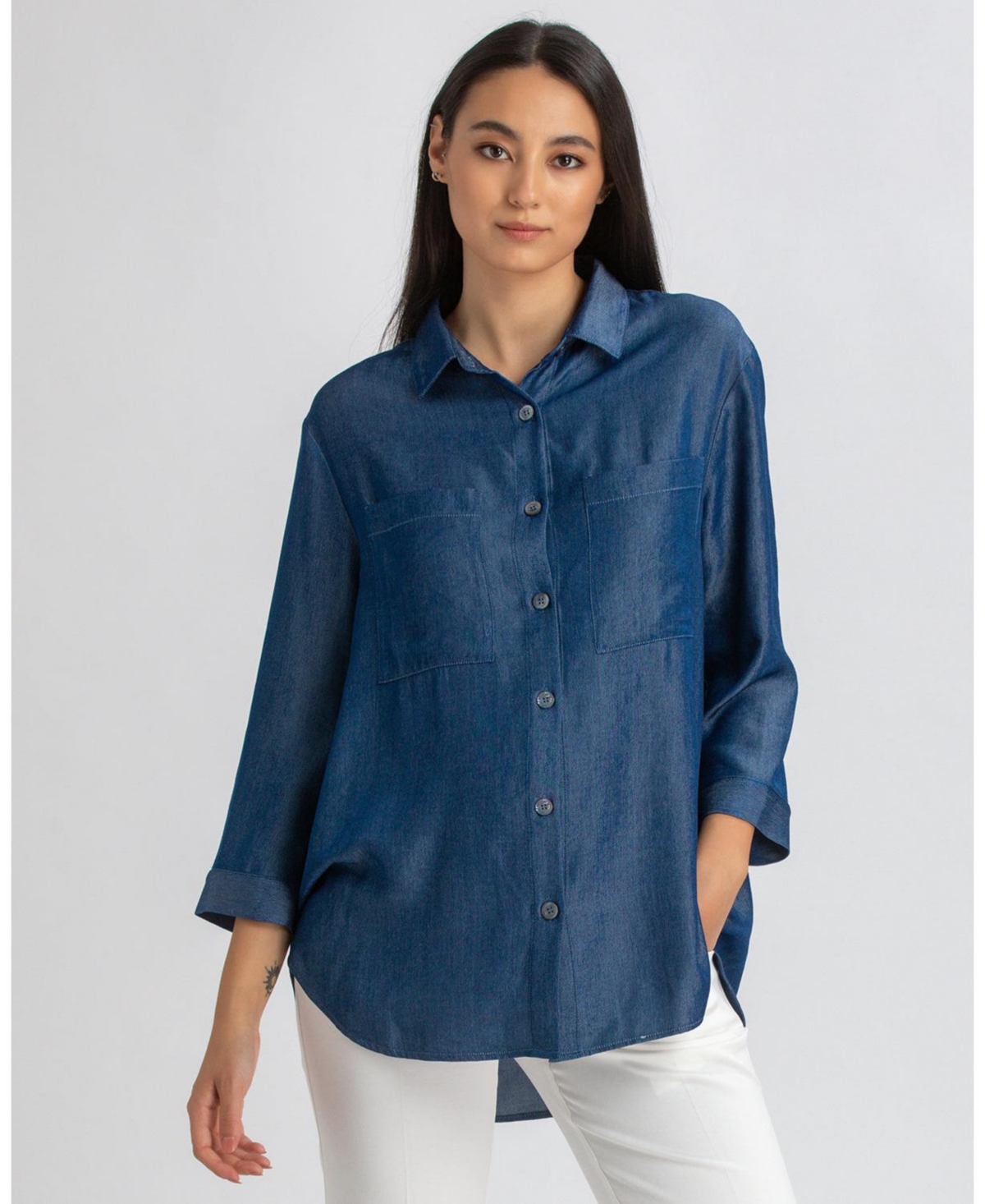 Maternity 3/4 Sleeve Chambray-look Viscose Erica Blouse - Avion blue