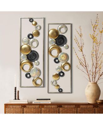Set of 2 Modern Multi-Color Abstract Metal Wall Decor Panels Wall Art Large Wall Hanging Sculptures