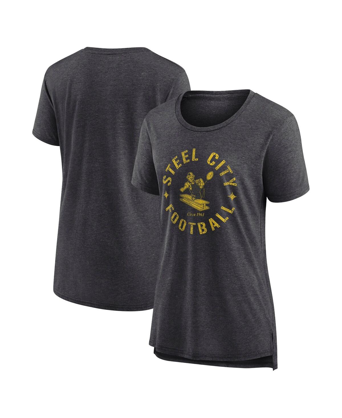 Nike Women's Charcoal Pittsburgh Steelers Vintage Graphic Tri-blend Scoop Neck T-shirt In Charcoal
