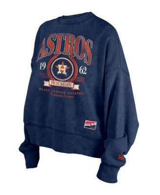 Women's Navy Houston Astros Throwback Boxy Enzyme Wash Fleece Crewneck Pullover Hoodie