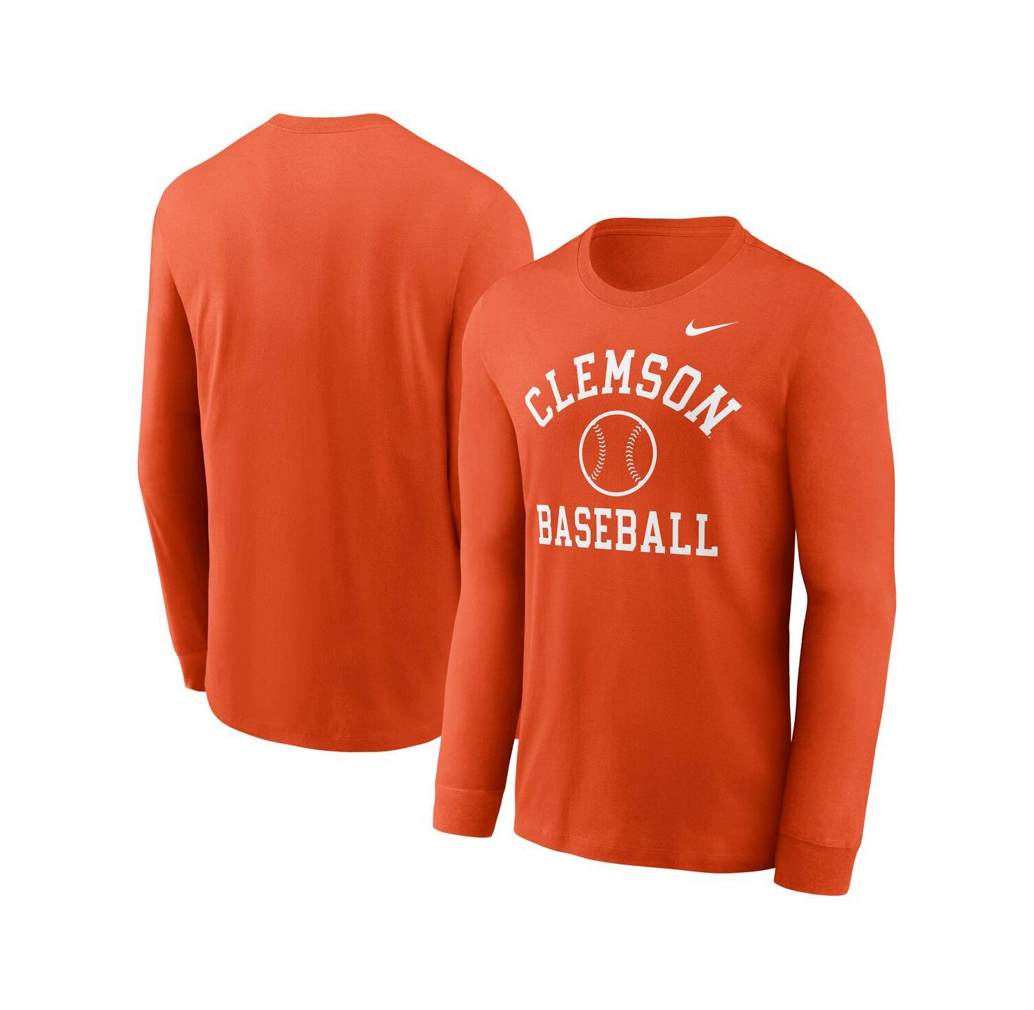 Men's Orange Clemson Tigers Essential Baseball Arch Long Sleeve T-Shirt