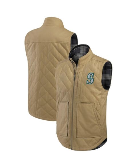 Мужской жилет Fanatics Darius Rucker Collection by Tan/Charcoal Seattle Mariners Reversible Canvas Plaid Patch Full-Zip Vest