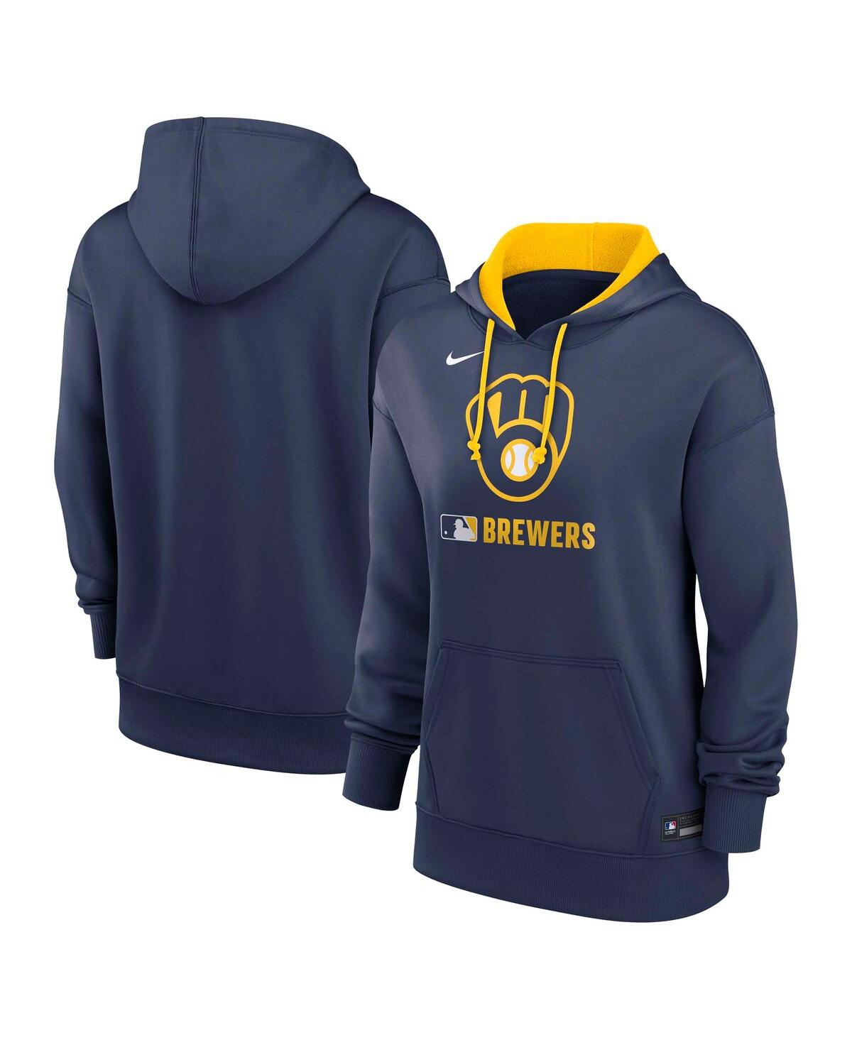 Nike Women's Milwaukee Brewers Authentic Collection  Therma Mlb Pullover Hoodie In Navy