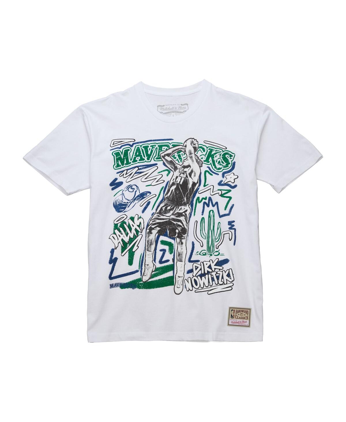 Mitchell & Ness Men's Dirk Nowitzki White Dallas Mavericks Hardwood Classics Chalked Up T-shirt