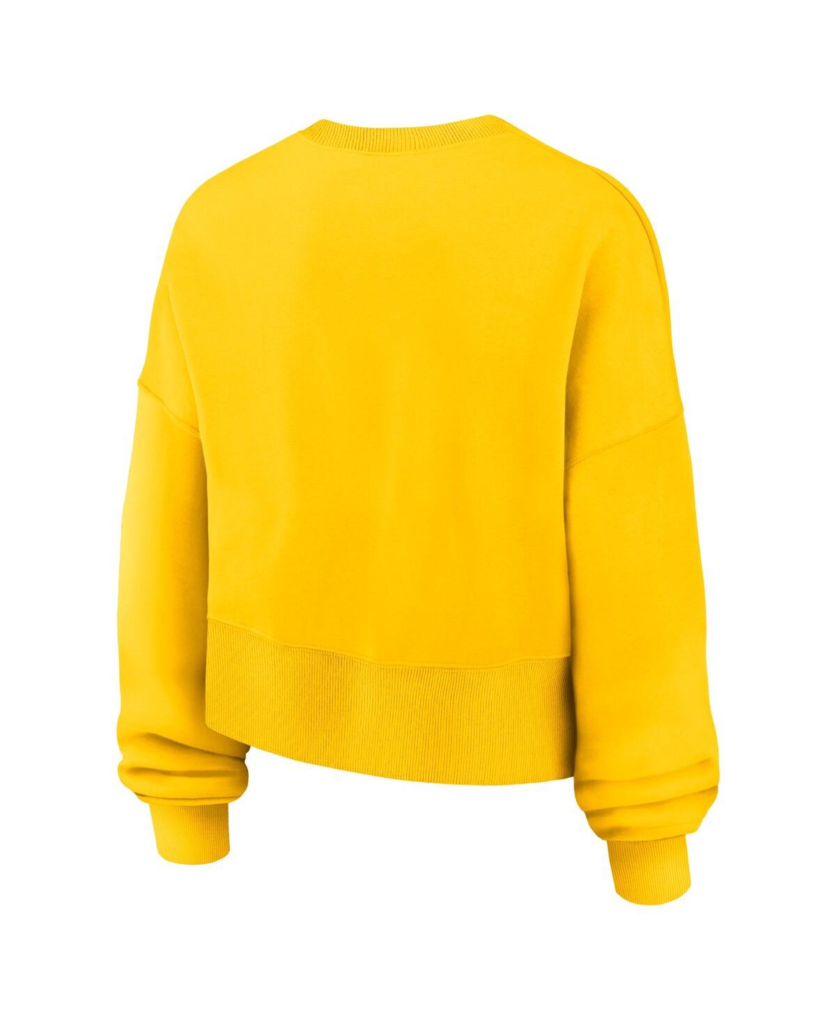 Nike Women's Gold Milwaukee Brewers Oversized Long Sleeve Cropped Pullover Sweatshirt In Gold