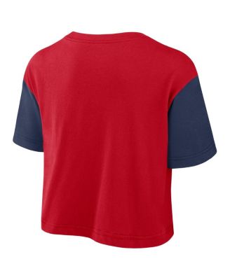 Women's Red/Navy Atlanta Braves Script Cropped Performance T-Shirt