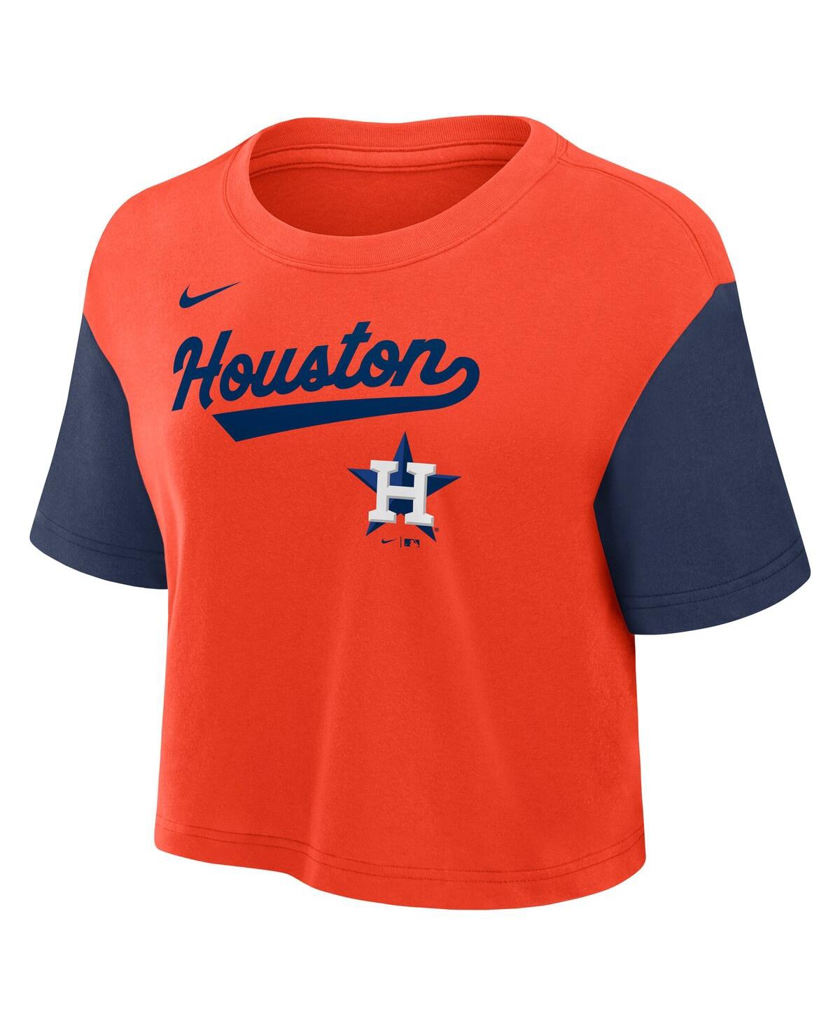 Nike Women's Orange/navy Houston Astros Script Cropped Performance T-shirt In Orange,navy