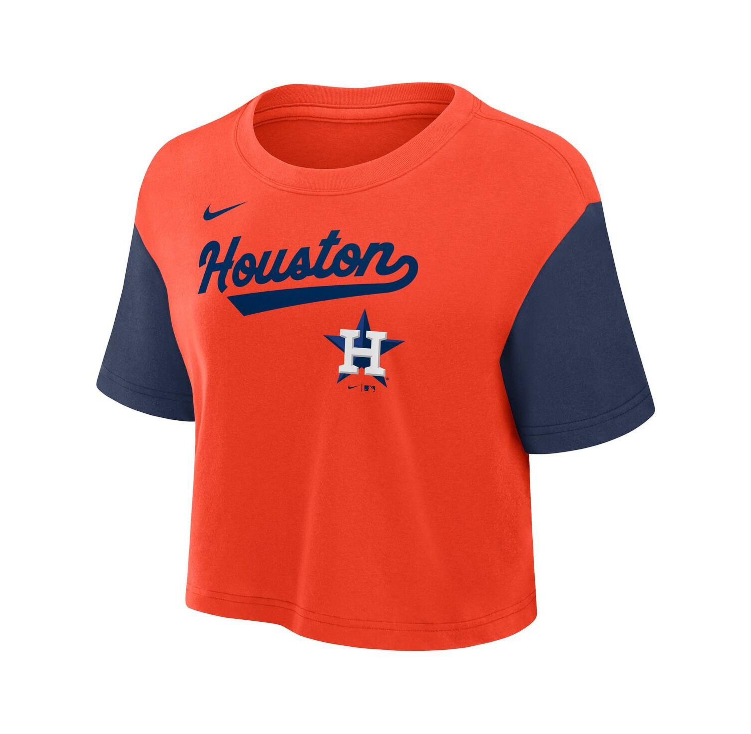 Women's Orange/Navy Houston Astros Script Cropped Performance T-Shirt