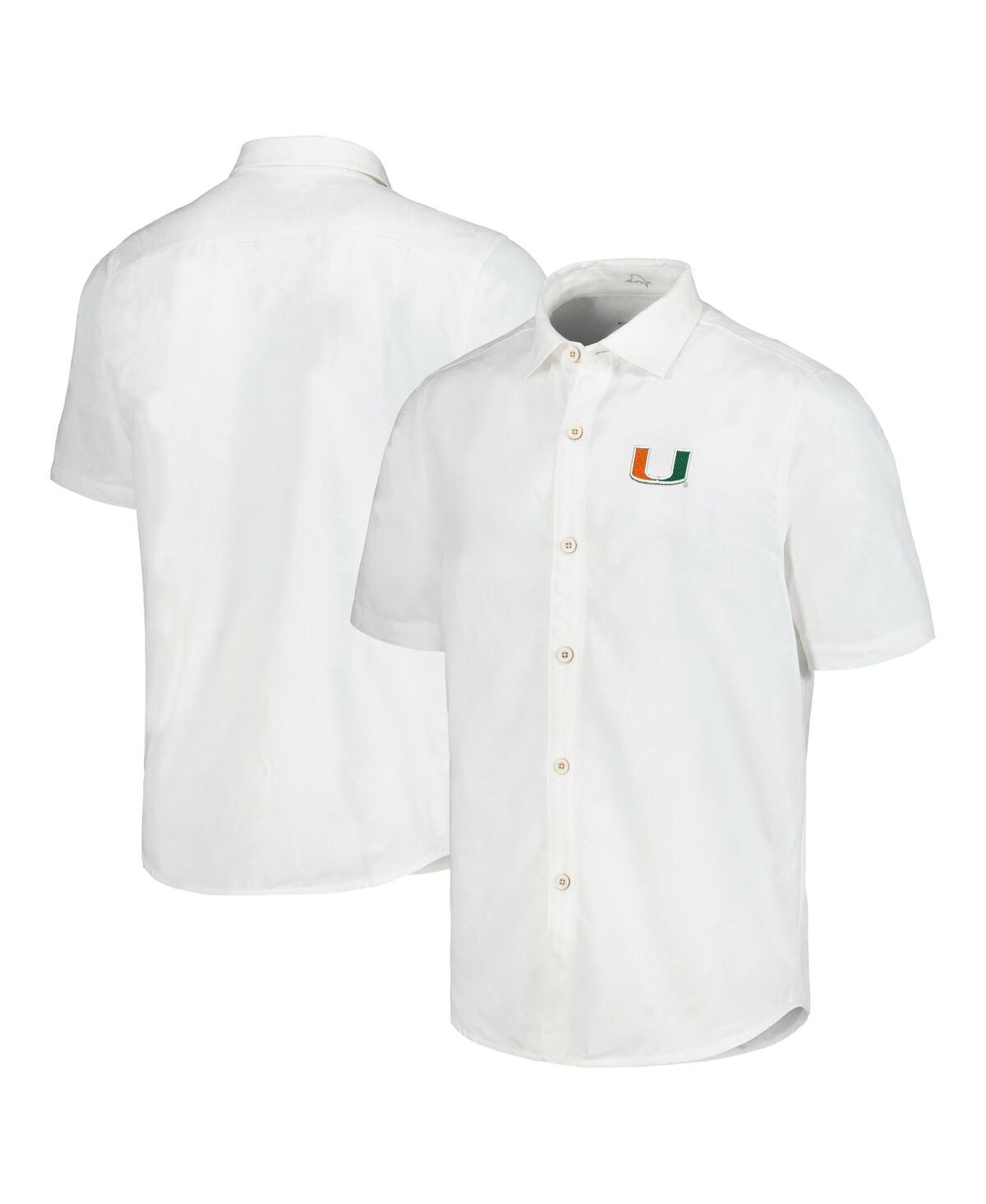 Tommy Bahama Men's White Miami Hurricanes Coconut Point Palm Vista Island Zone Camp Button-up Shirt In White