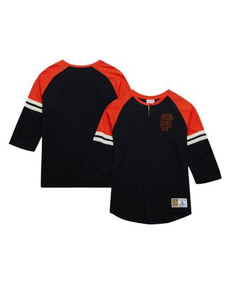 Mitchell & Ness - Men's Black San Francisco Giants Cooperstown Collection Legendary Raglan Slub Henley 3/4-Sleeve T-Shirt