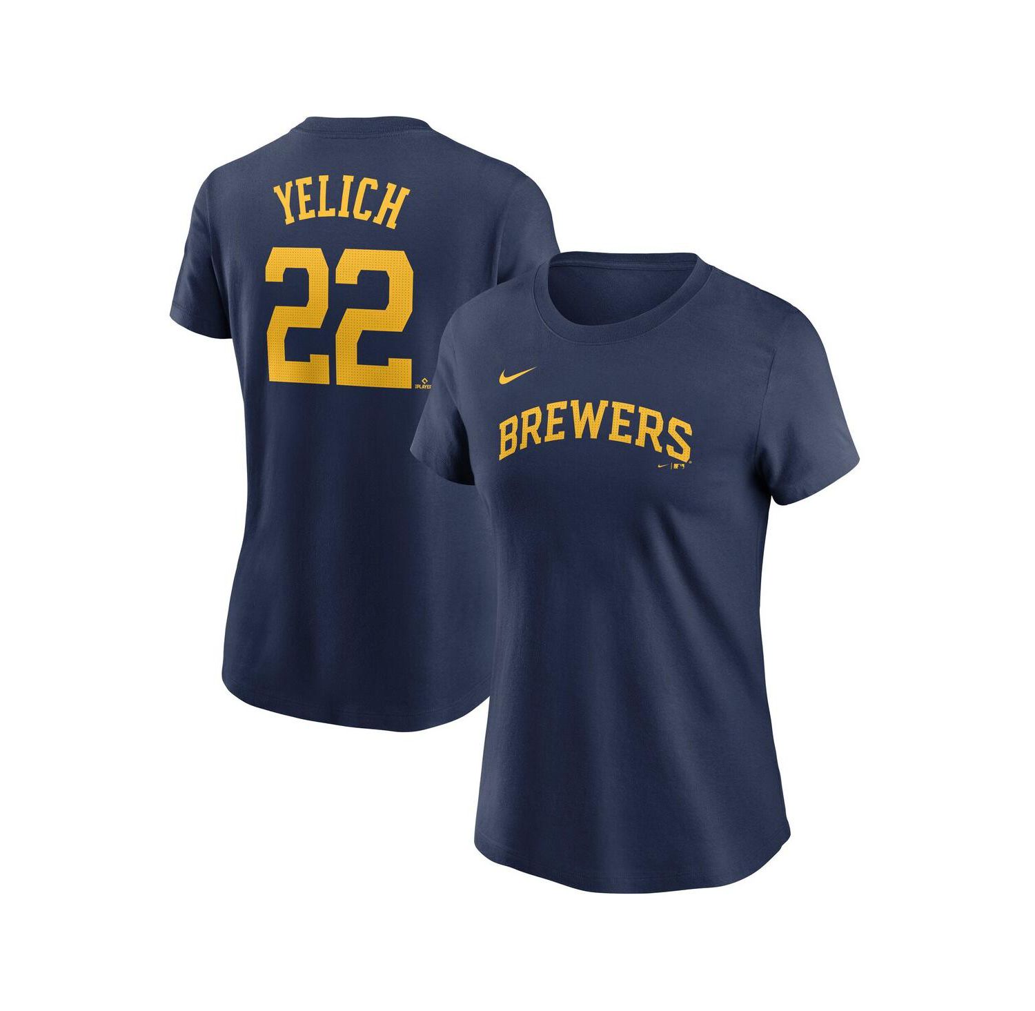 Women's Christian Yelich Navy Milwaukee Brewers Fuse Name & Number T-Shirt