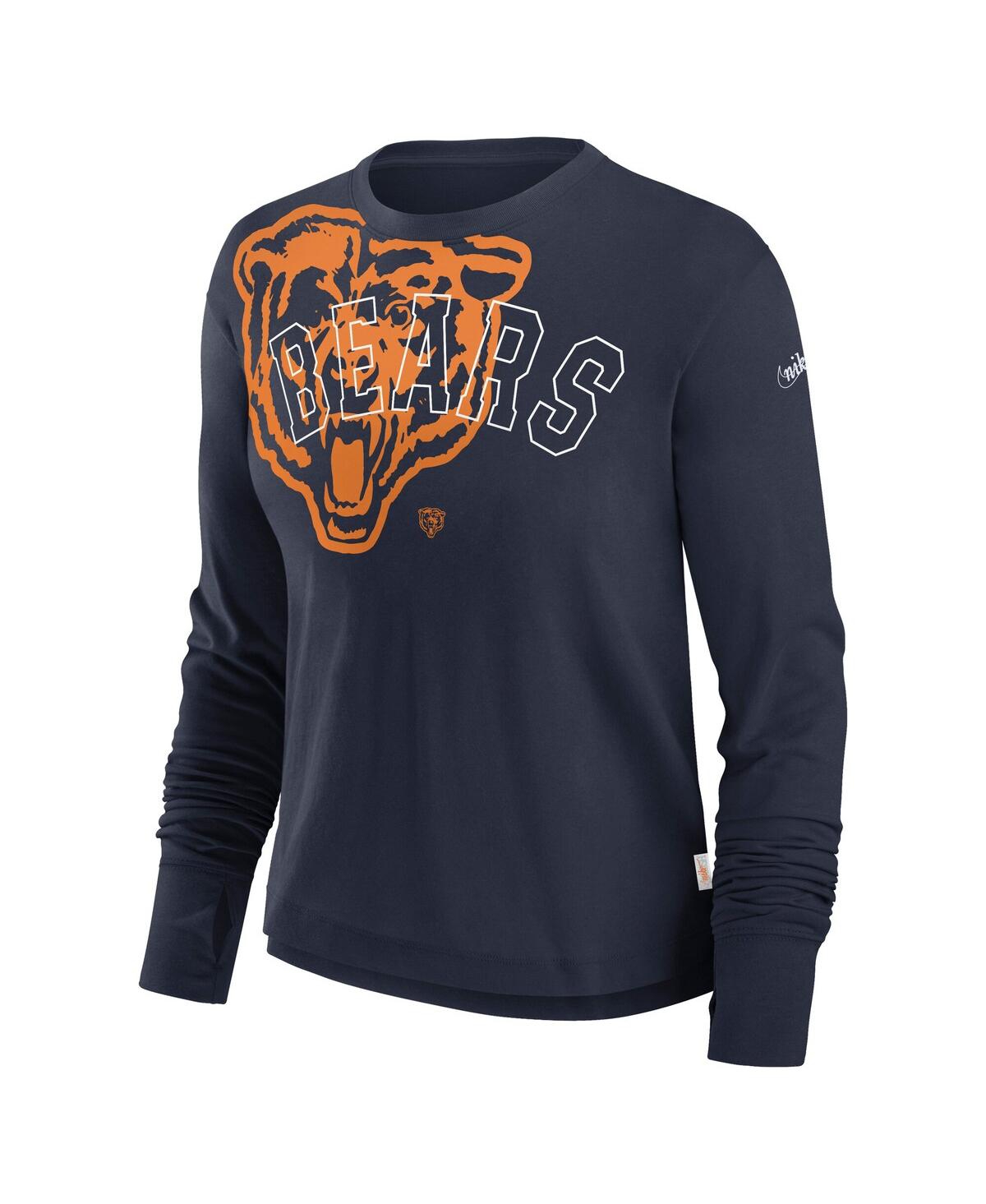 Nike Women's Navy Chicago Bears Layered Logo Cropped Long Sleeve Fashion T-shirt In Navy