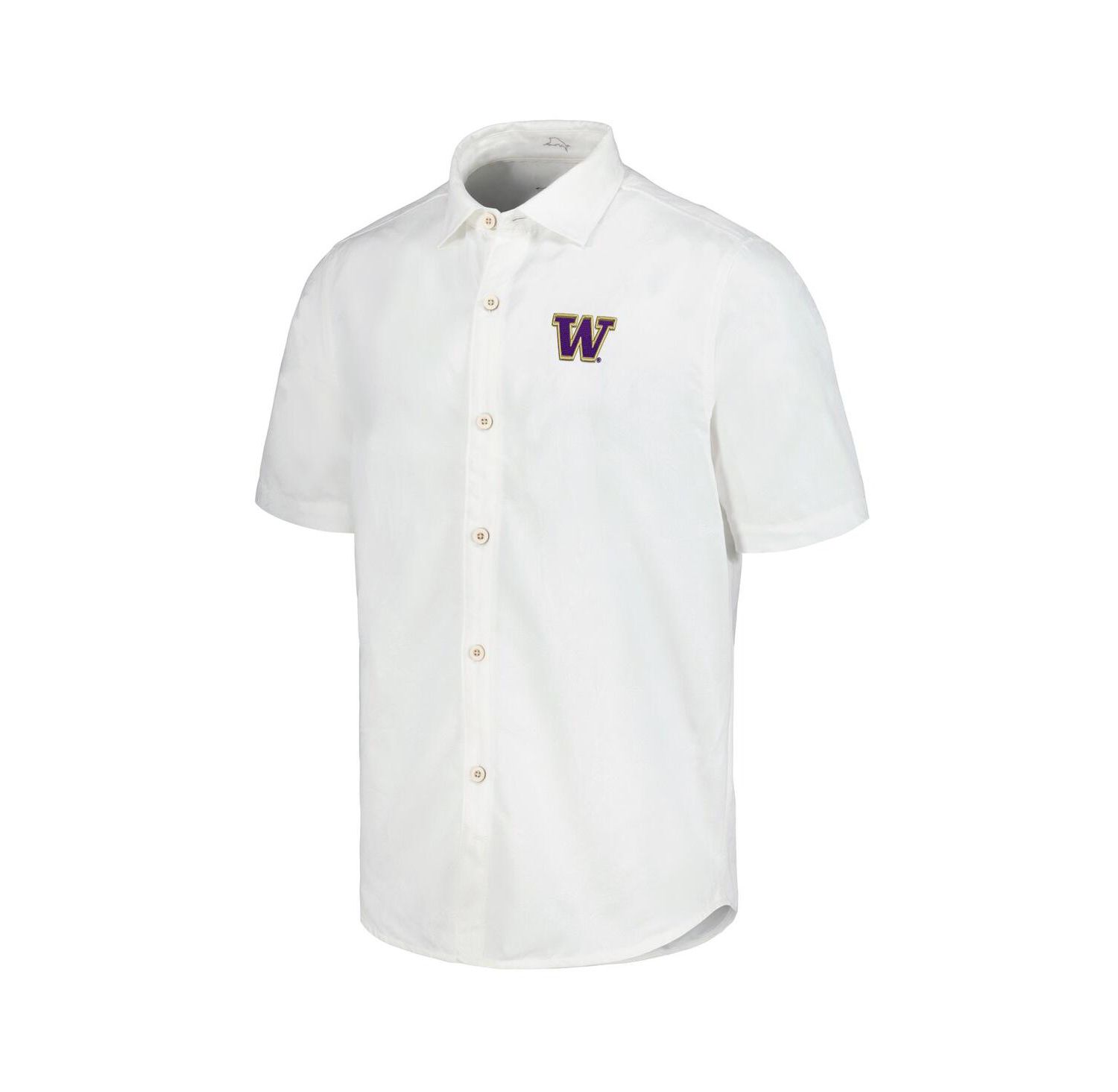 Men's White Washington Huskies Coconut Point Palm Vista Island Zone Camp Button-Up Shirt