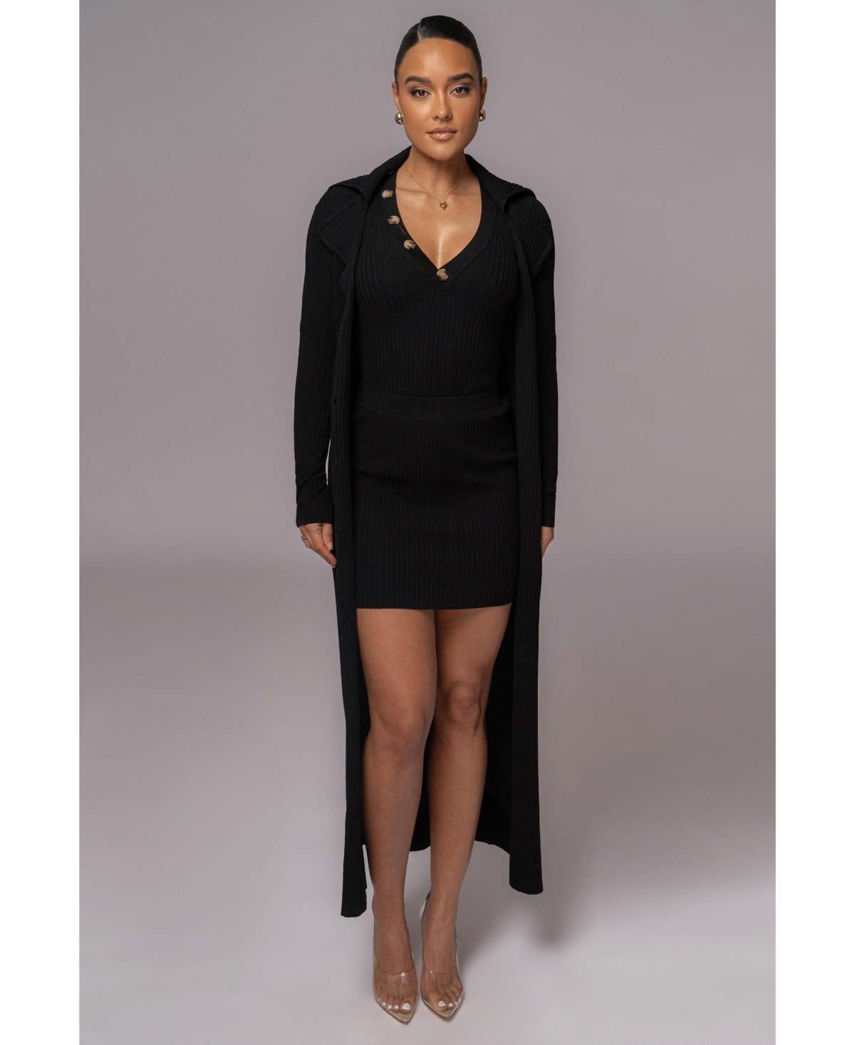Women's Lida Ribbed Duster - Black