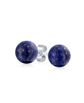 Classic 10MM Natural Stone Bead Ball Stud Earrings .925 Sterling Silver