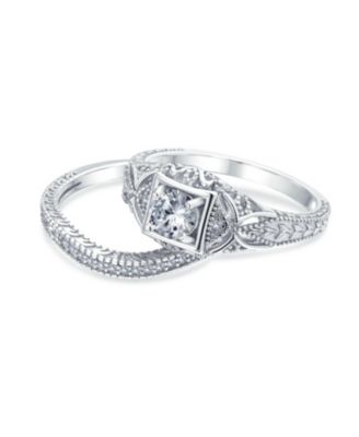 Deco Style Milgrain 1CTW Cubic Zirconia Promise Ring Set Sterling Silver